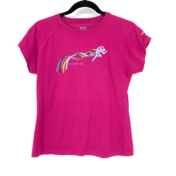 Reebok Activewear Graphic Running T-Shirt Womens Size Medium Short Sleeve Pink - Picture 1 of 8